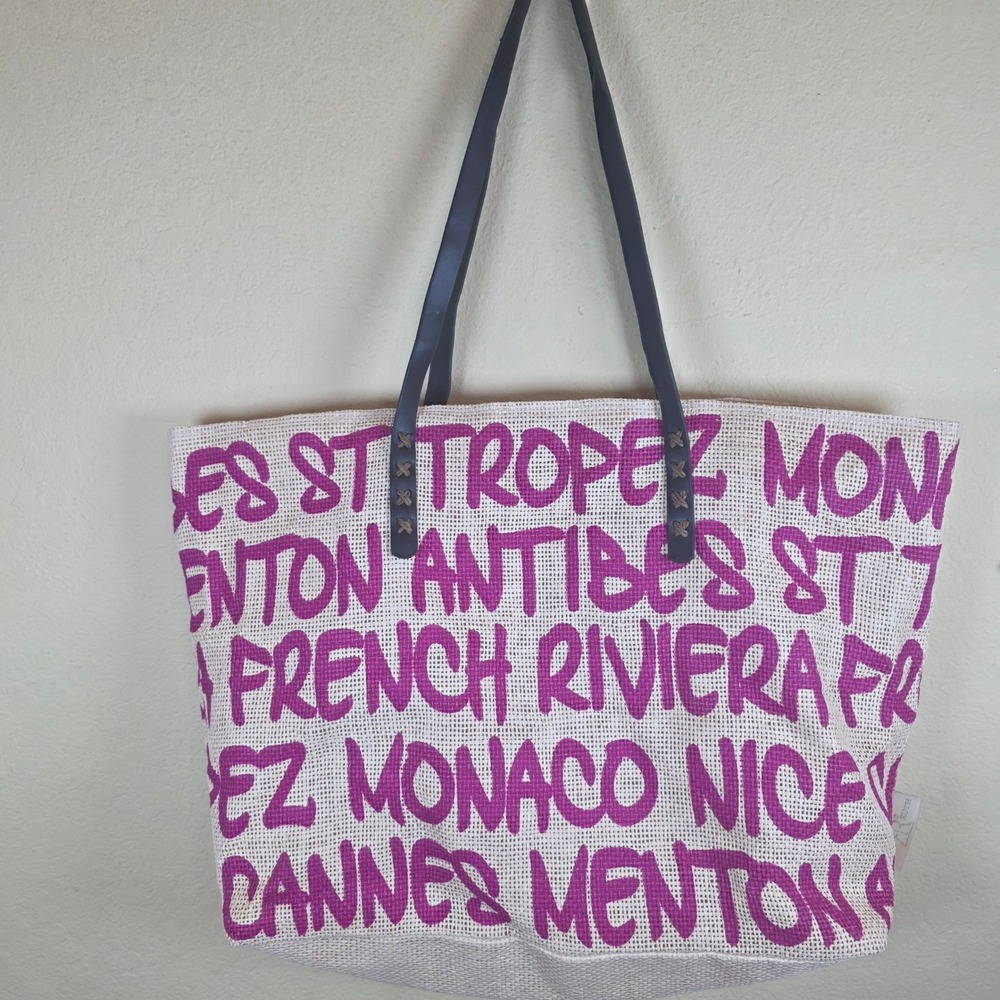 Robin Ruth French Riviera Pink Straw Tote Bag St Tropez Monaco Cannes Beach